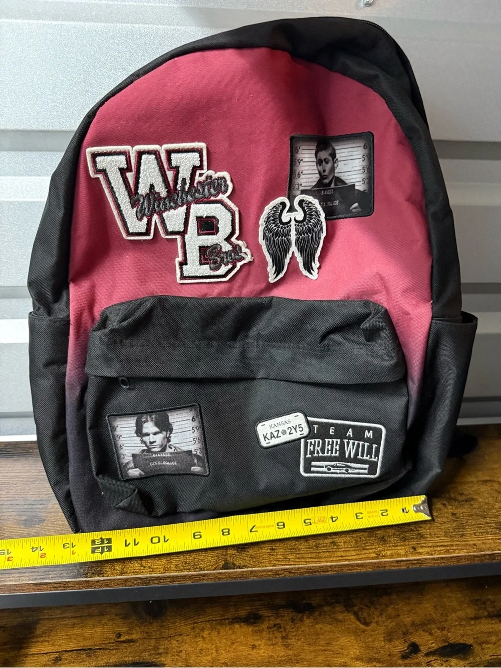 Supernatural Winchester Bros Sam & Dean Patches Black & Red Backpack